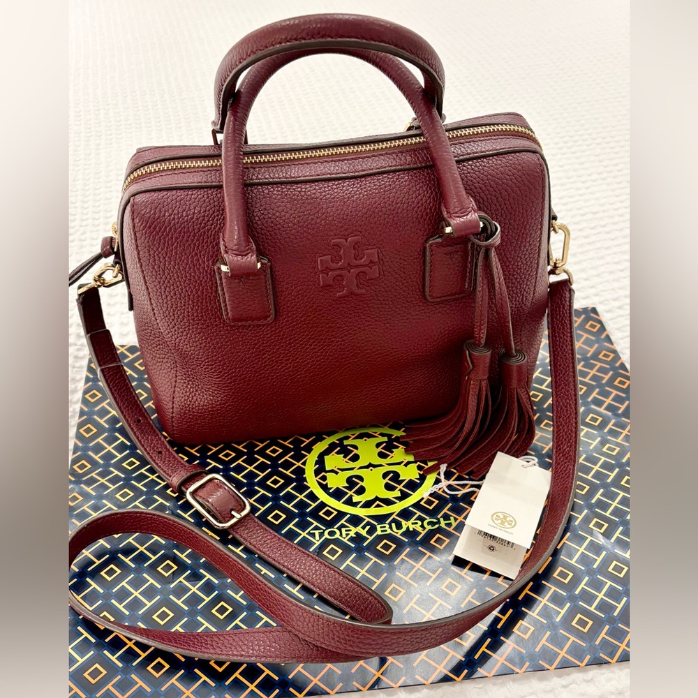Tory Burch Thea Web Small Satchel Calfskin Leather